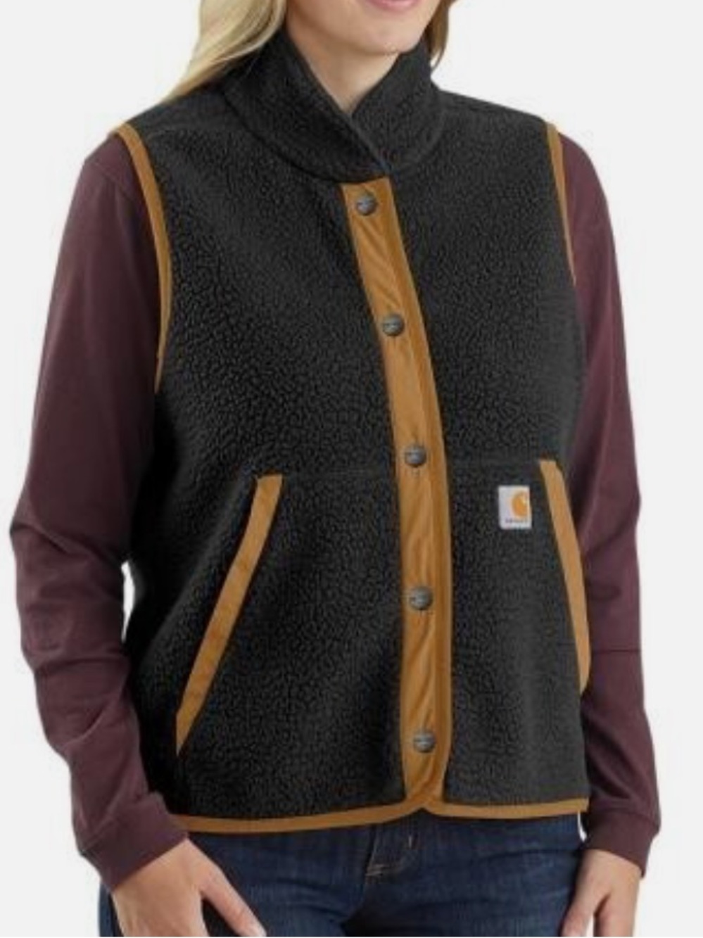 Carhartt Women's Relaxed Fit Sherpa Fleece Snap Front Vest / Medium / 8-10 - Picture 2 of 14